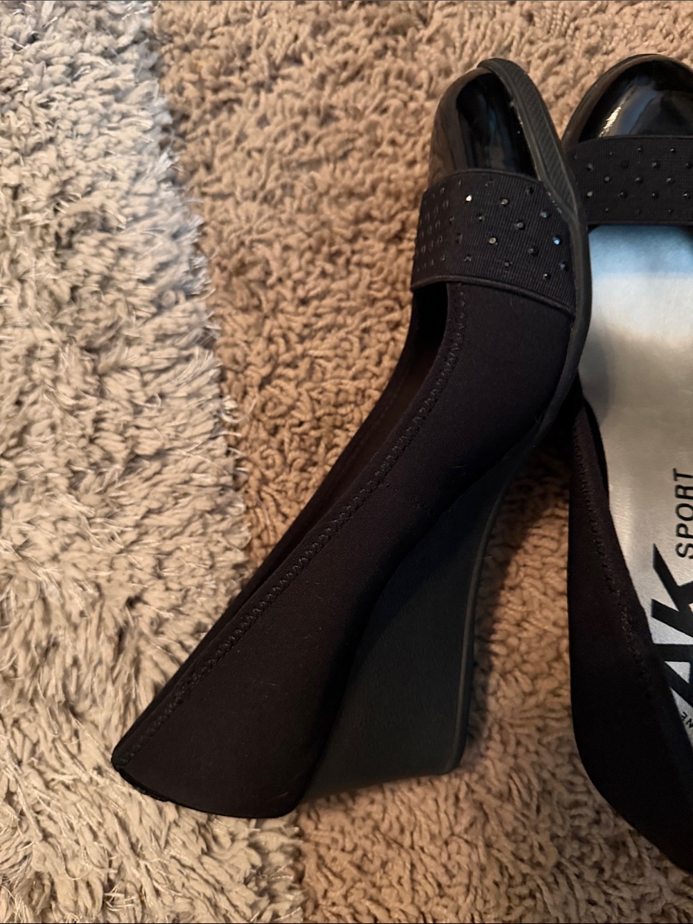 Anne Klein Sport Black Wedge Dress Shoes with Studded Patent Toe - Picture 3 of 10